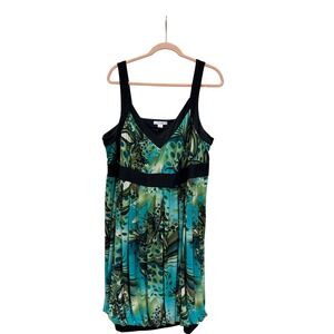 Y2K Dressbarn Woman Teal Green Abstract Bubble Print Empire Waist Dress 20W